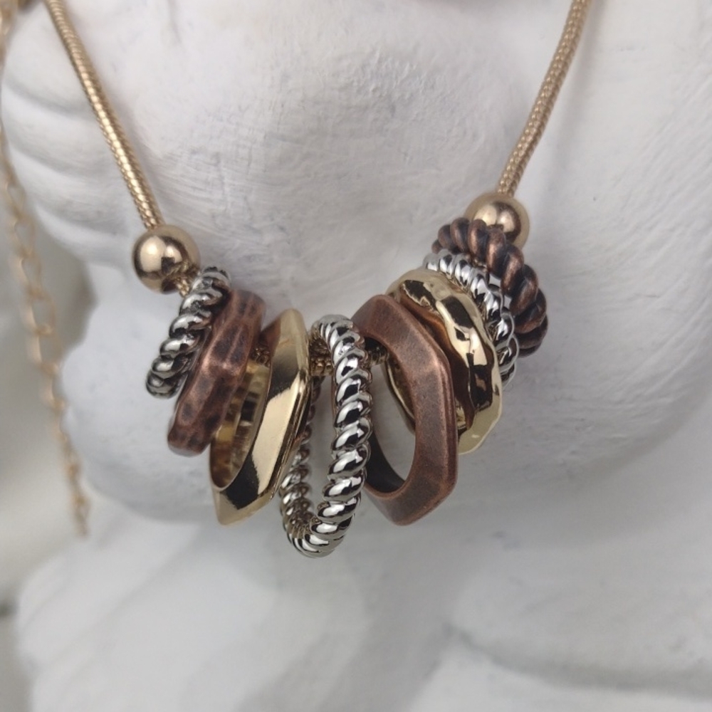 Mixed Metal Gold, Rose Gold & Silver &  Serpentine Chain Necklace & Earrings